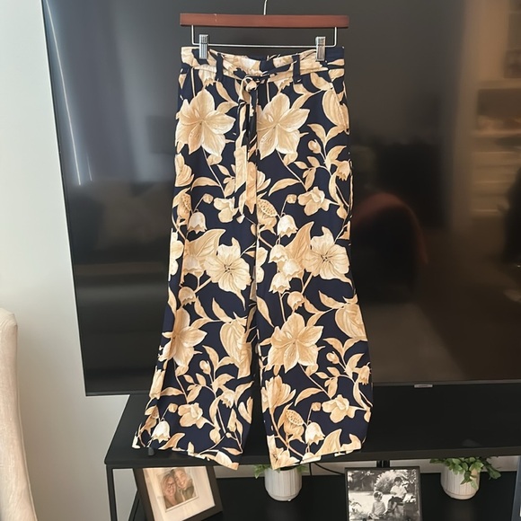 JOIE Linen Blend Wide Leg Flare Tropical Print Cropped Palazzo Pants Size 2 - Picture 11 of 11